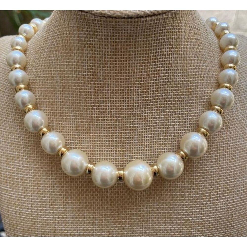Vintage Napier Graduated Faux Pearl & Gold Tone Necklace